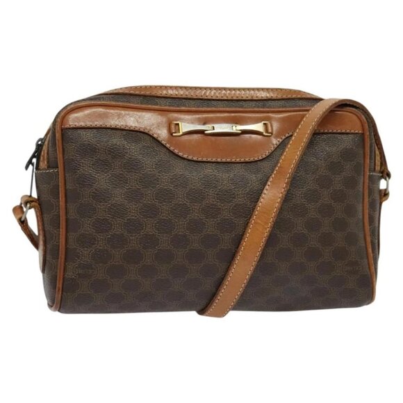 CELINE Macadam Canvas Shoulder Bag PVC Brown Gold Auth BA2444 - Picture 1 of 16